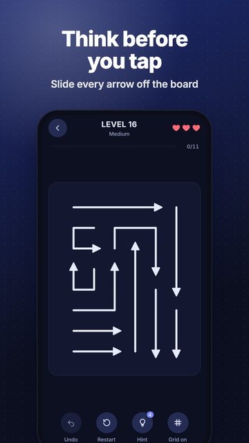 ArrowMind arrow puzzle gameplay: tap arrows in the right order