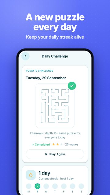 ArrowMind daily challenge puzzle with streaks